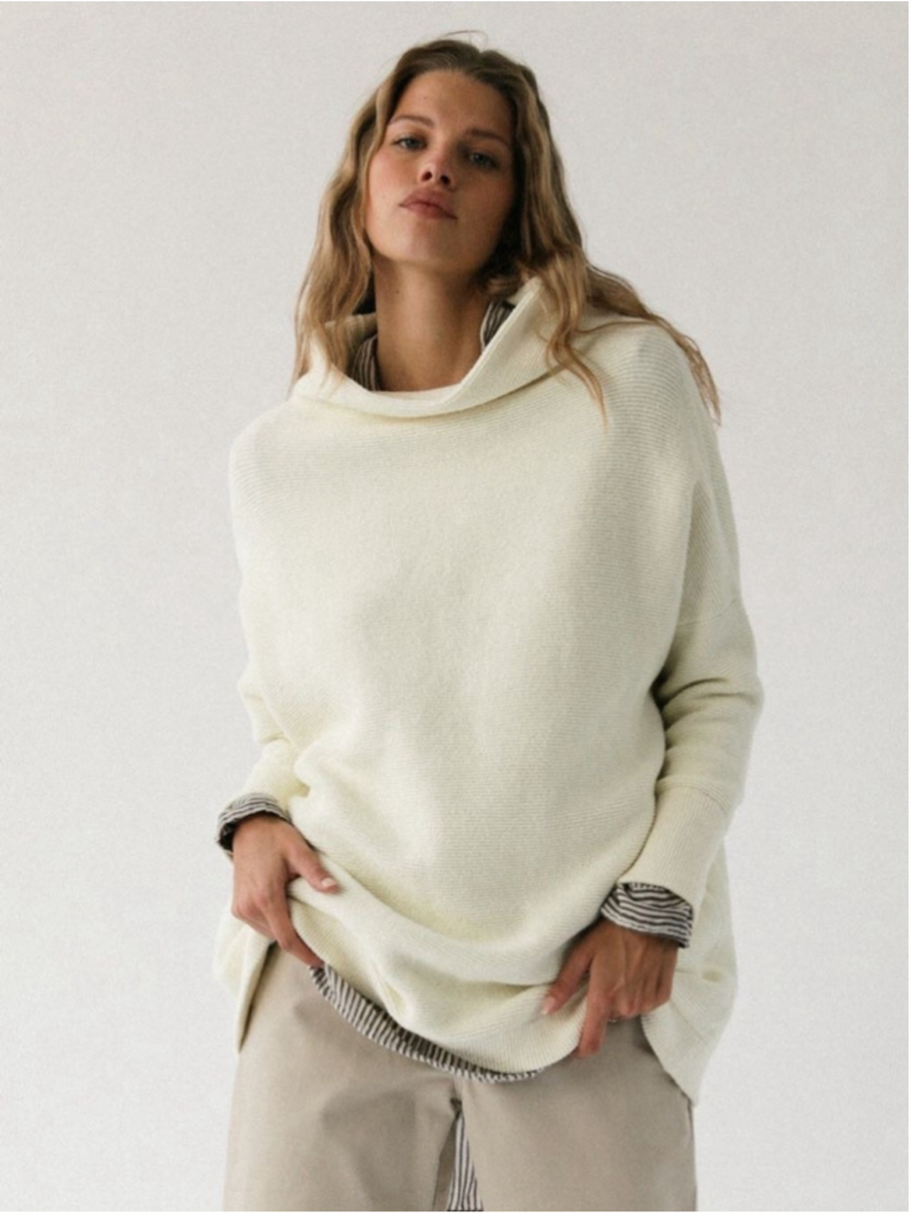 Free People Ottoman Slouchy Tunic Sweater Ivory Size Large